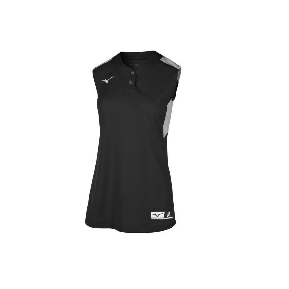 Womens Mizuno Aerolite 2-Button Sleeveless Softball Jersey Black/Grey Philippines (RENOIU816)